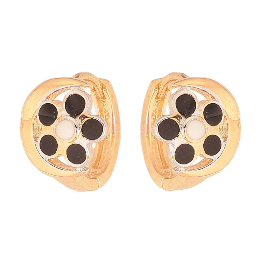 Сережки Xuping колір Позолота 18К+Родій колечка "Квітка чорно-біла емаль" фото №1