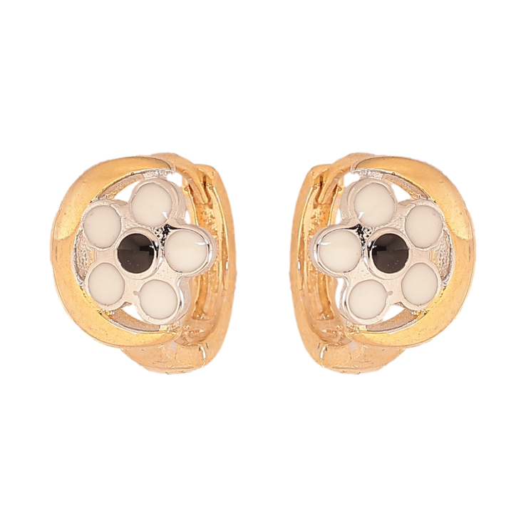 Сережки Xuping Позолота 18К+Родій колечка "Квітка чорно-біла емаль" фото №3