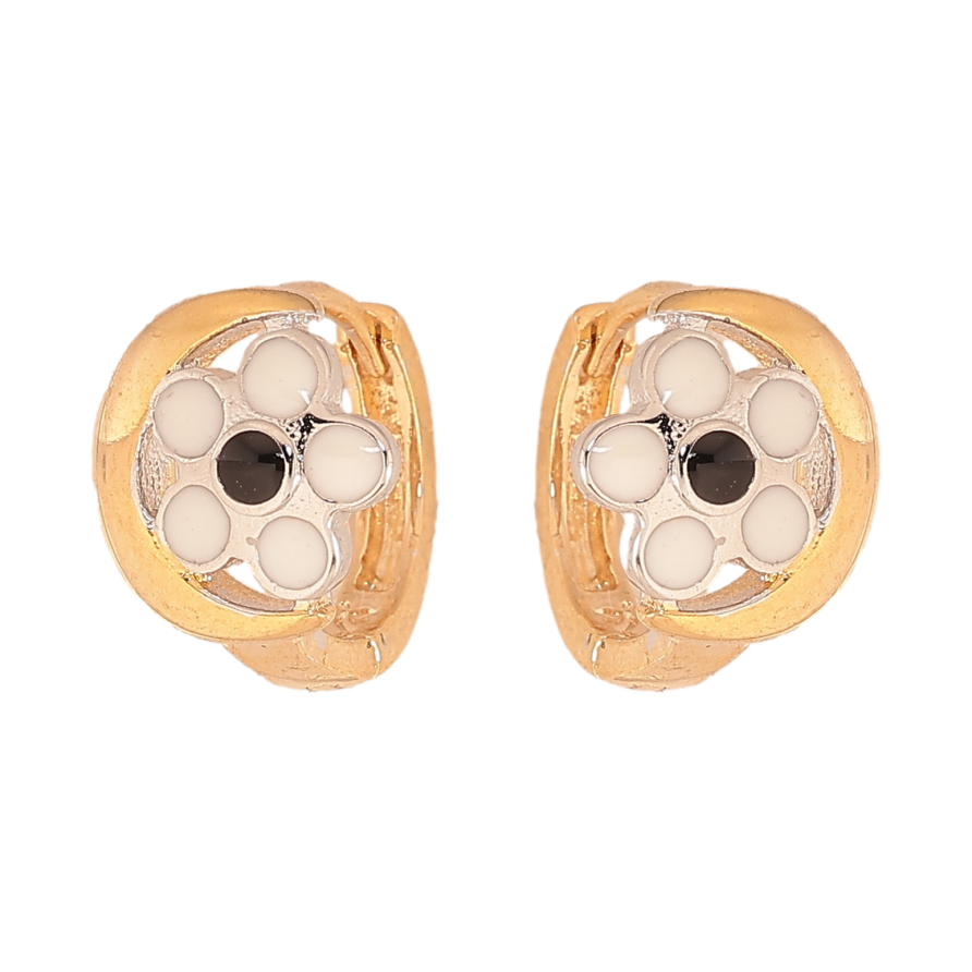 Сережки Xuping Позолота 18К+Родій колечка "Квітка чорно-біла емаль" фото №1