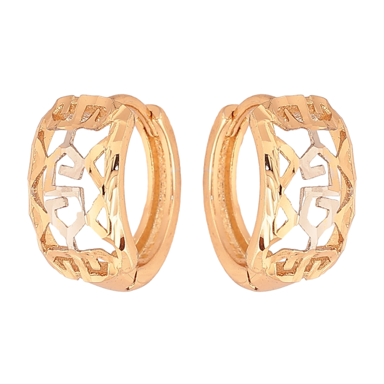 Серьги Xuping цвет Позолота 18К+Родий колечки "Резной орнамент " фото №1