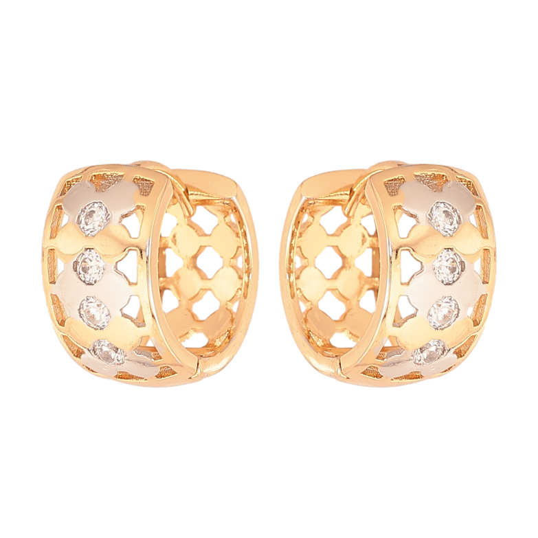 Серьги Xuping цвет Позолота 18К+Родий колечки "Резной орнамент с кристаллами" фото №1 Серьги Xuping цвет Позолота 18К+Родий колечки "Резной орнамент с кристаллами" фото №1