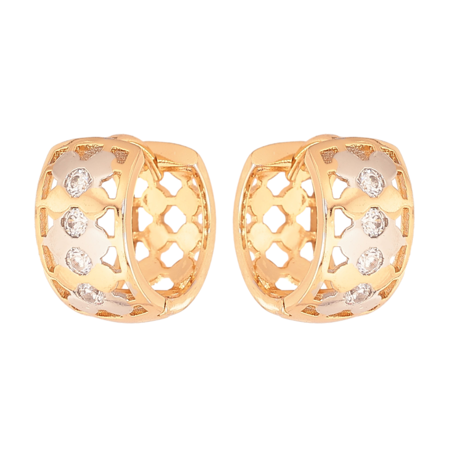 Серьги Xuping цвет Позолота 18К+Родий колечки "Резной орнамент с кристаллами" фото №1 Серьги Xuping цвет Позолота 18К+Родий колечки "Резной орнамент с кристаллами" фото №1
