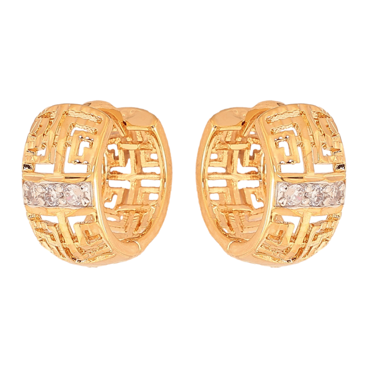 Серьги Xuping цвет Позолота 18К+Родий колечки "Резной орнамент с кристаллами" фото №18