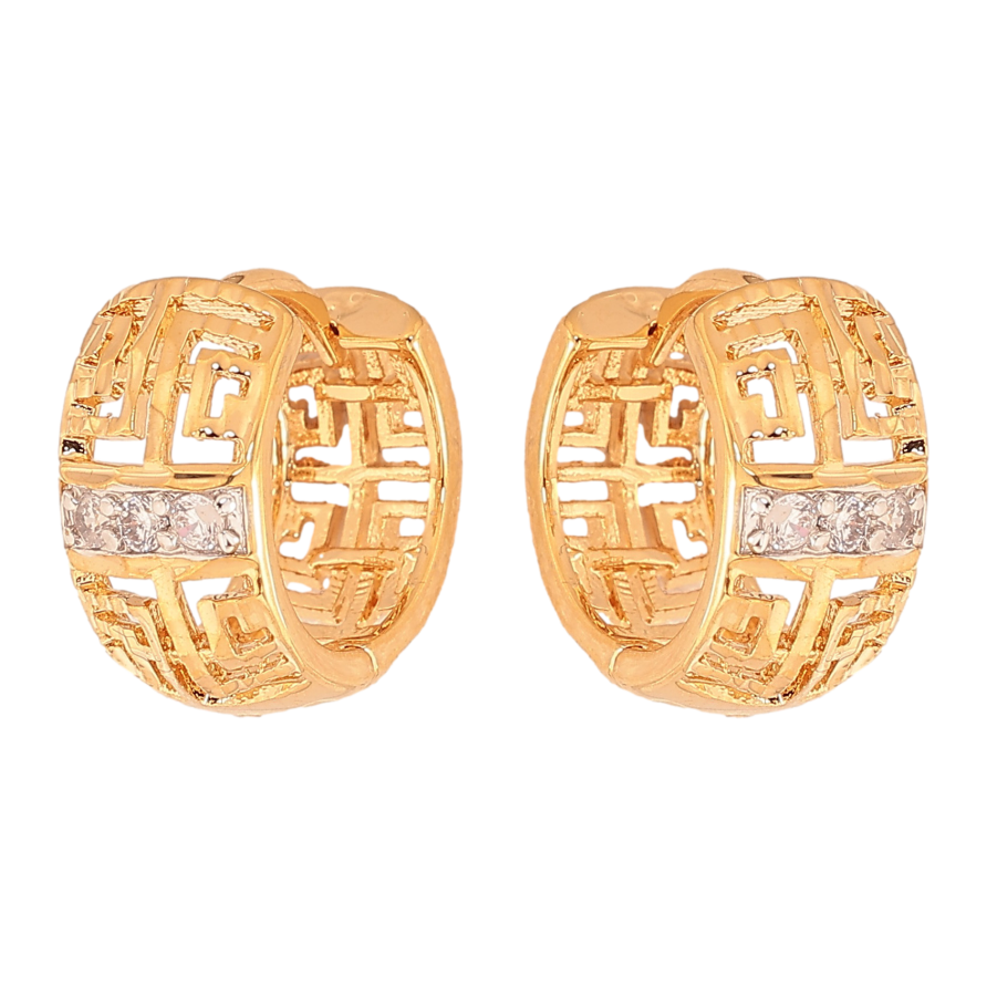 Серьги Xuping цвет Позолота 18К+Родий колечки "Резной орнамент с кристаллами" фото №1 Серьги Xuping цвет Позолота 18К+Родий колечки "Резной орнамент с кристаллами" фото №1