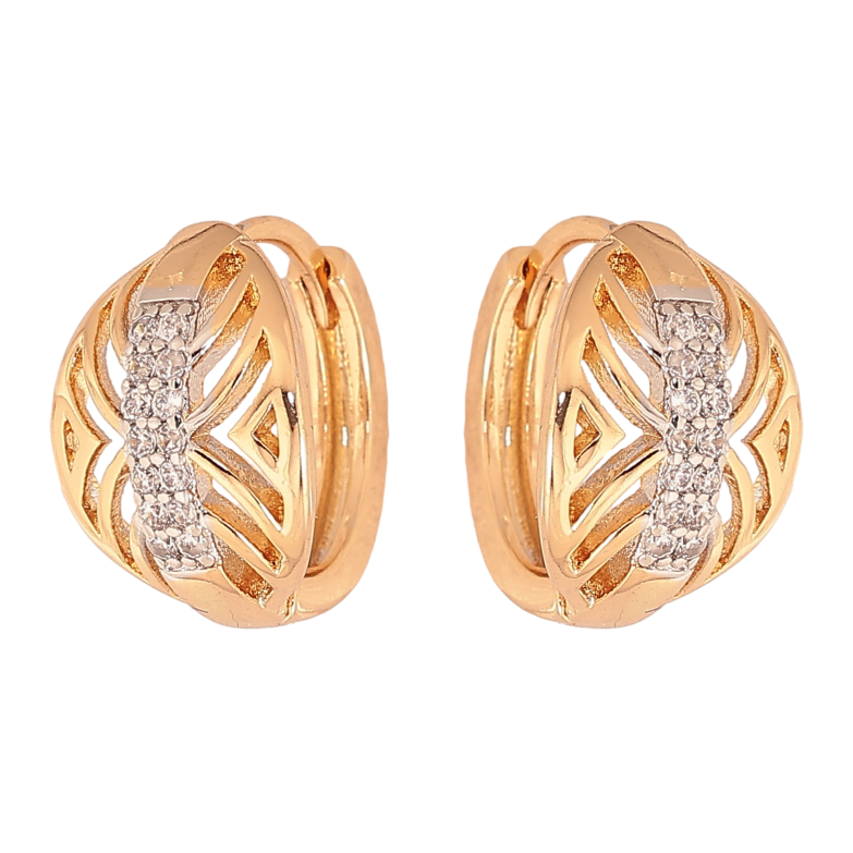 Серьги Xuping цвет Позолота 18К+Родий колечки "Резной орнамент с кристаллами" фото №1 Серьги Xuping цвет Позолота 18К+Родий колечки "Резной орнамент с кристаллами" фото №1