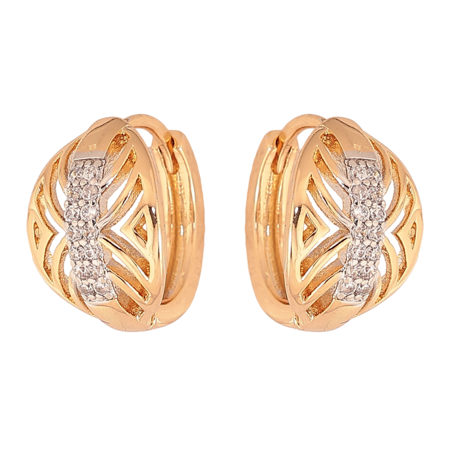 Серьги Xuping цвет Позолота 18К+Родий колечки "Резной орнамент с кристаллами" фото №1 Серьги Xuping цвет Позолота 18К+Родий колечки "Резной орнамент с кристаллами" фото №1