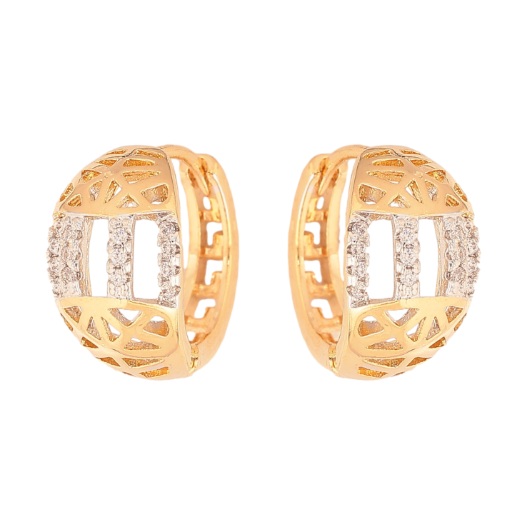 Серьги Xuping цвет Позолота 18К+Родий колечки "Резной орнамент с кристаллами" фото №15