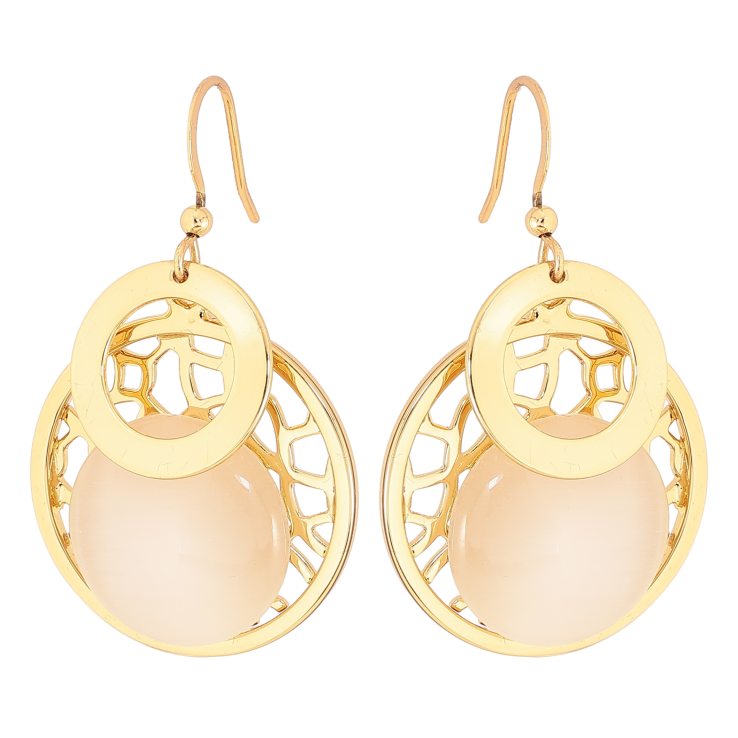 Серьги Xuping QQMM цвет Позолота 14K французский замок "Резные кольца с камнем Кошачий глаз" фото №12