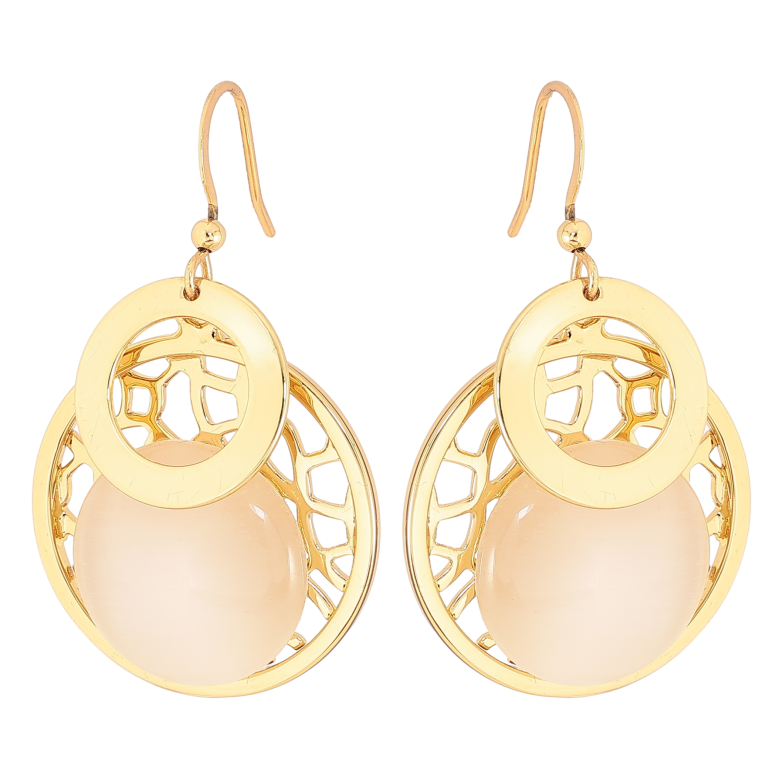 Серьги Xuping QQMM цвет Позолота 14K французский замок "Резные кольца с камнем Кошачий глаз" фото №1