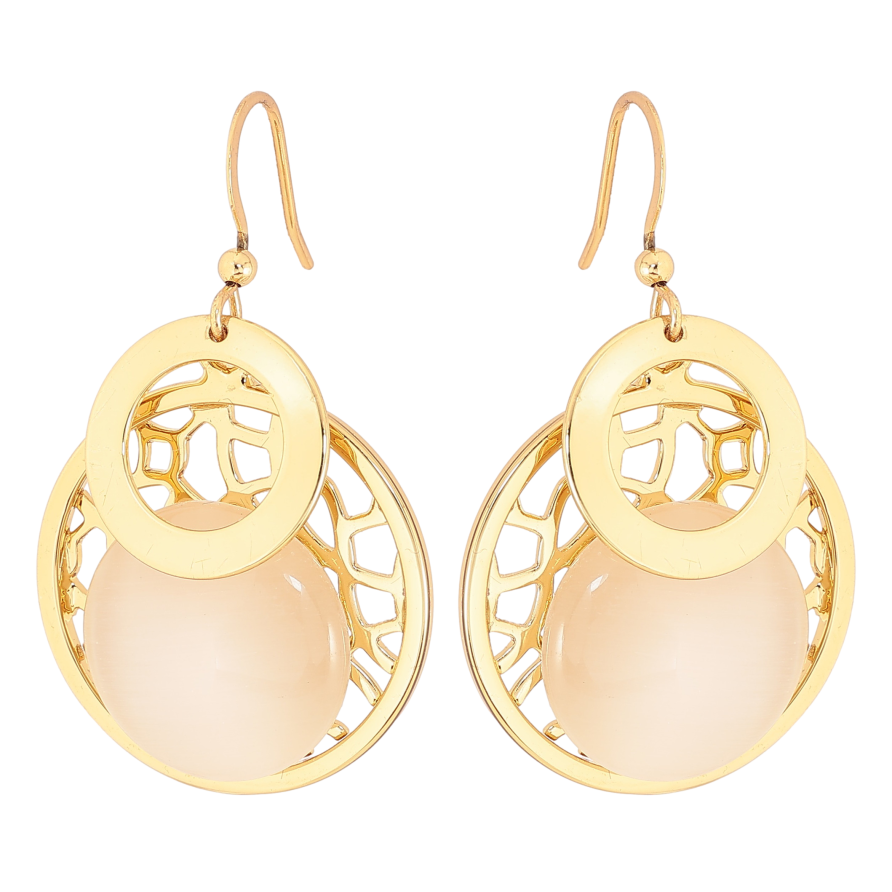 Серьги Xuping QQMM цвет Позолота 14K французский замок "Резные кольца с камнем Кошачий глаз" фото №1