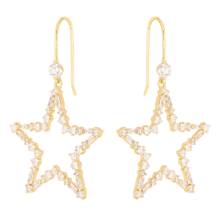 Серьги Xuping QQMM цвет Позолота 14K французский замок "Звезды с кристаллами" фото №10