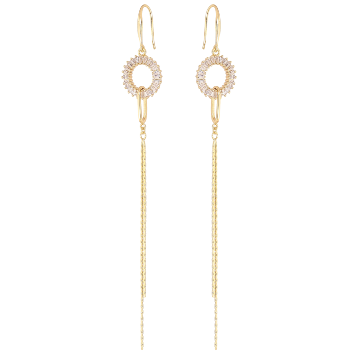 Серьги Xuping QQMM цвет Позолота 14K французский замок "Колечки с подвесками цепочками" фото №14