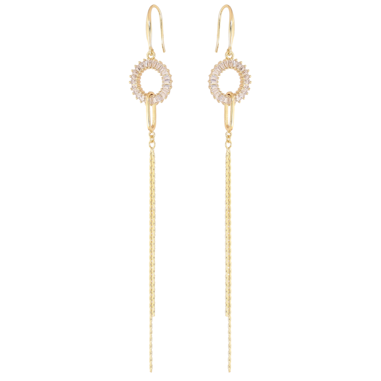 Серьги Xuping QQMM цвет Позолота 14K французский замок "Колечки с подвесками цепочками" фото №1