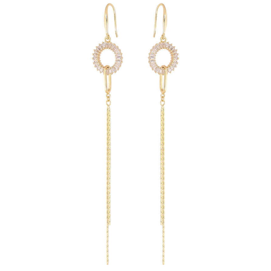 Сережки Xuping QQMM колір Позолота 14K французький замок "Кільця з підвісками ланцюжками" фото №1