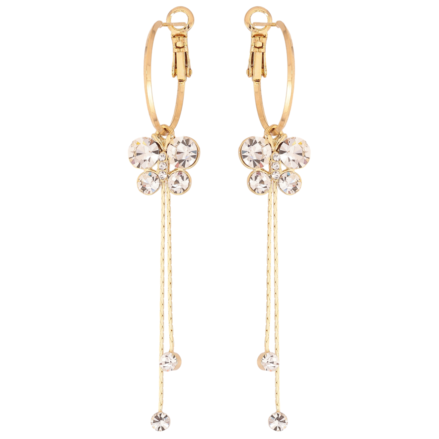 Сережки Xuping QQMM колір Позолота 14K італійський замок "Кристальні метелики" 2 в 1, ø 2см фото №1