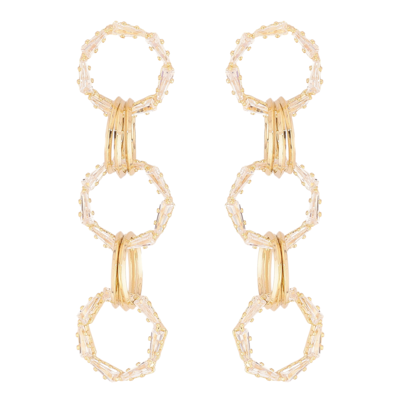 Сережки Xuping QQMM колір Позолота 14K пусети "Підвіски з кришталевих кілець" фото №1 Сережки Xuping QQMM колір Позолота 14K пусети "Підвіски з кришталевих кілець" фото №1
