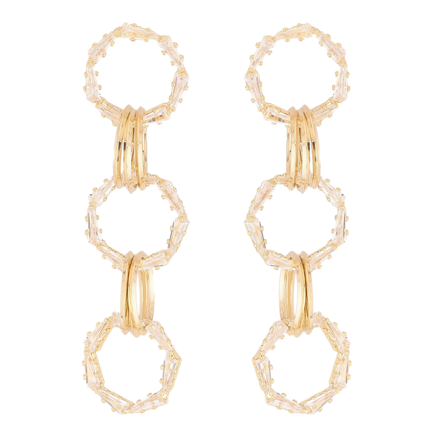 Серьги Xuping QQMM цвет Позолота 14K пусеты "Подвески из кристальных колечек" фото №1