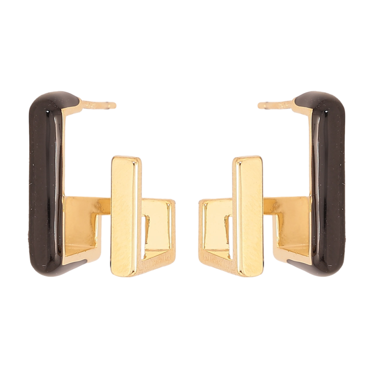 Сережки Xuping QQMM колір Позолота 14K пусети "Абстракція з фарбуванням чорною емаллю" фото №24