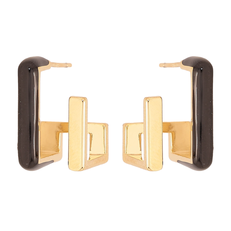 Серьги Xuping QQMM цвет Позолота 14K пусеты "Абстракция с прокраской черной эмалью" фото №1