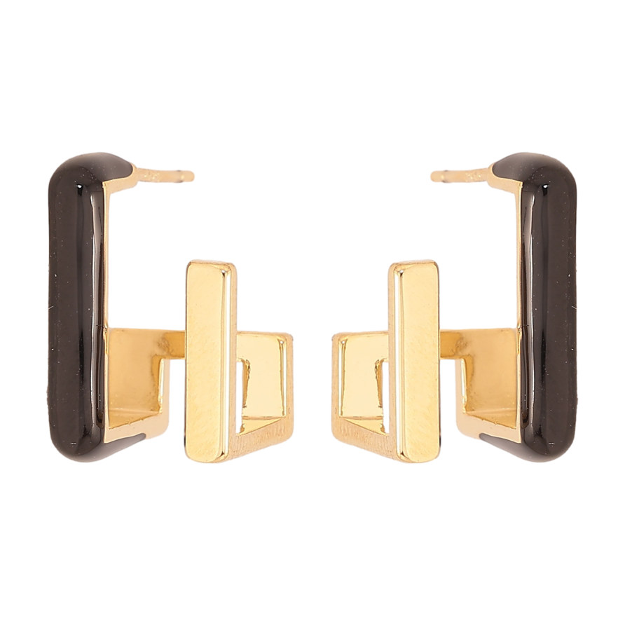 Серьги Xuping QQMM цвет Позолота 14K пусеты "Абстракция с прокраской черной эмалью" фото №1