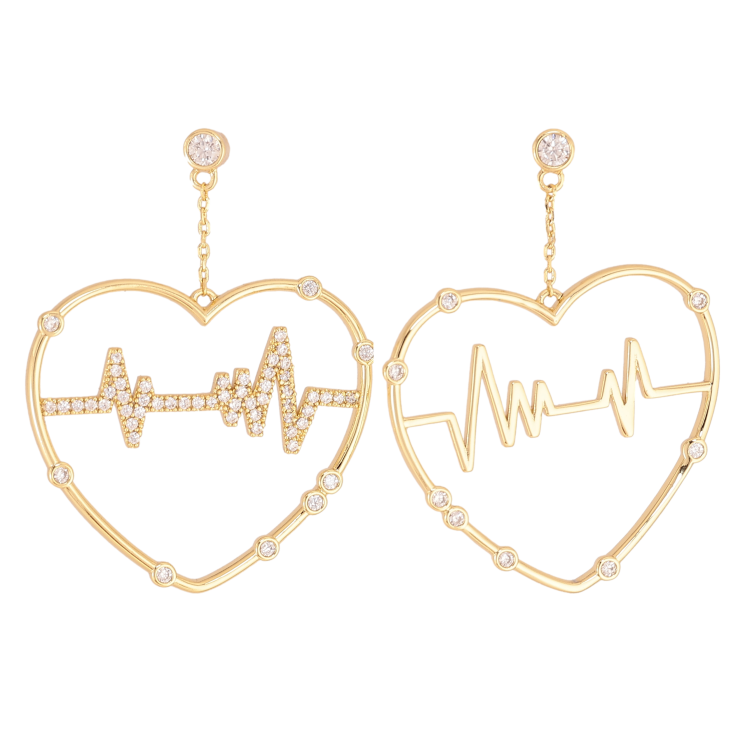 Серьги Xuping QQMM цвет Позолота 14K пусеты "Ассиметричные сердечки с кардиограммой" фото №21