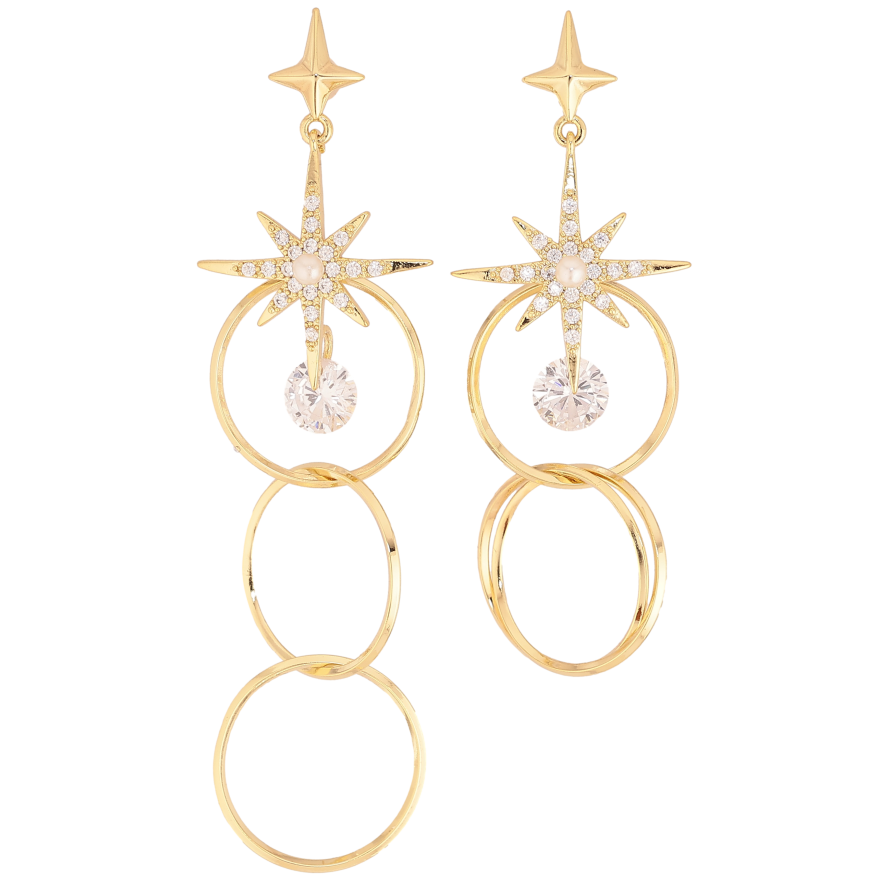 Сережки Xuping QQMM колір Позолота 14K пусети "Асиметричні зіркові підвіски" фото №1 Сережки Xuping QQMM колір Позолота 14K пусети "Асиметричні зіркові підвіски" фото №1