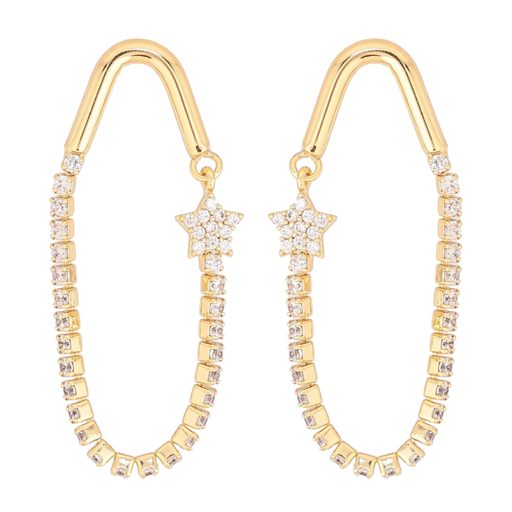 Серьги Xuping QQMM цвет Позолота 14K пусеты "Авангардные подвески с кристаллами" фото №15