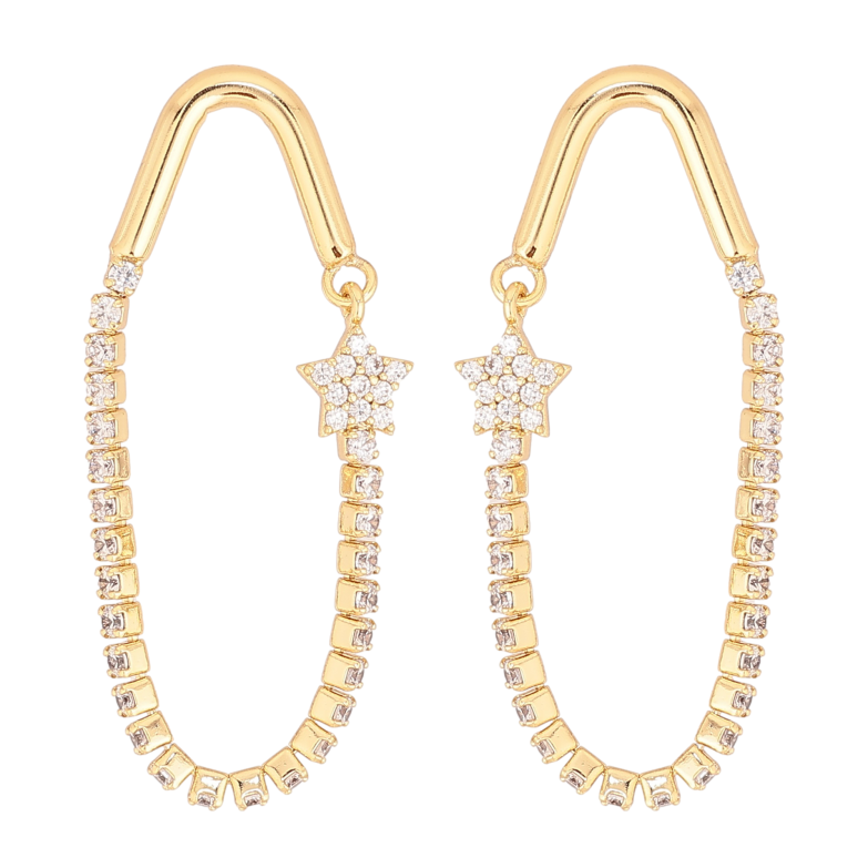 Серьги Xuping QQMM цвет Позолота 14K пусеты "Авангардные подвески с кристаллами" фото №1