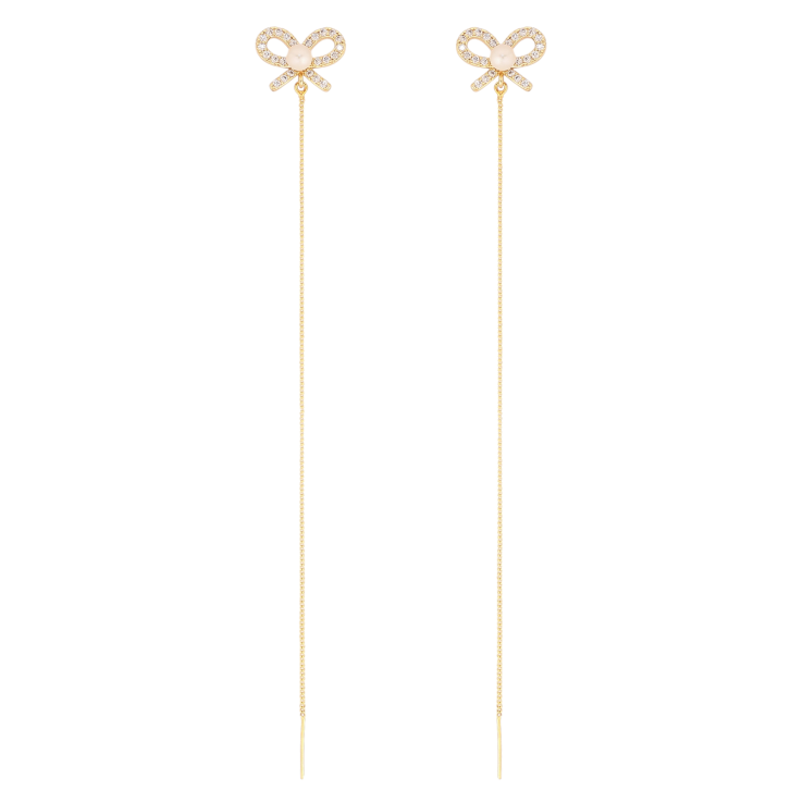 Сережки Xuping QQMM колір Позолота 14K пусети "Бантики з підвісками ланцюжками" фото №12