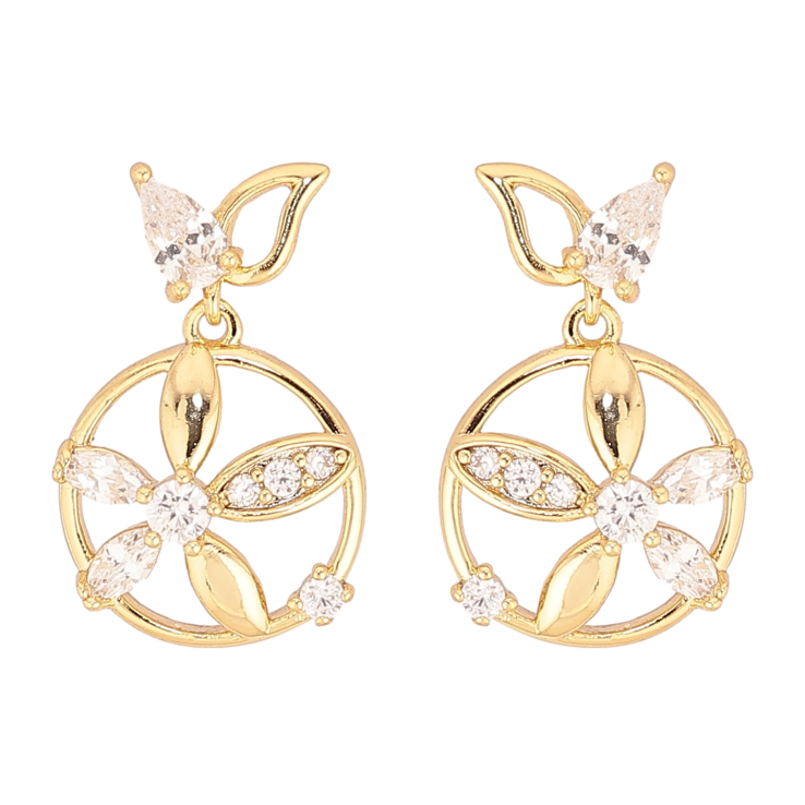 Серьги Xuping QQMM цвет Позолота 14K пусеты "Декоративные цветочные подвески" фото №5