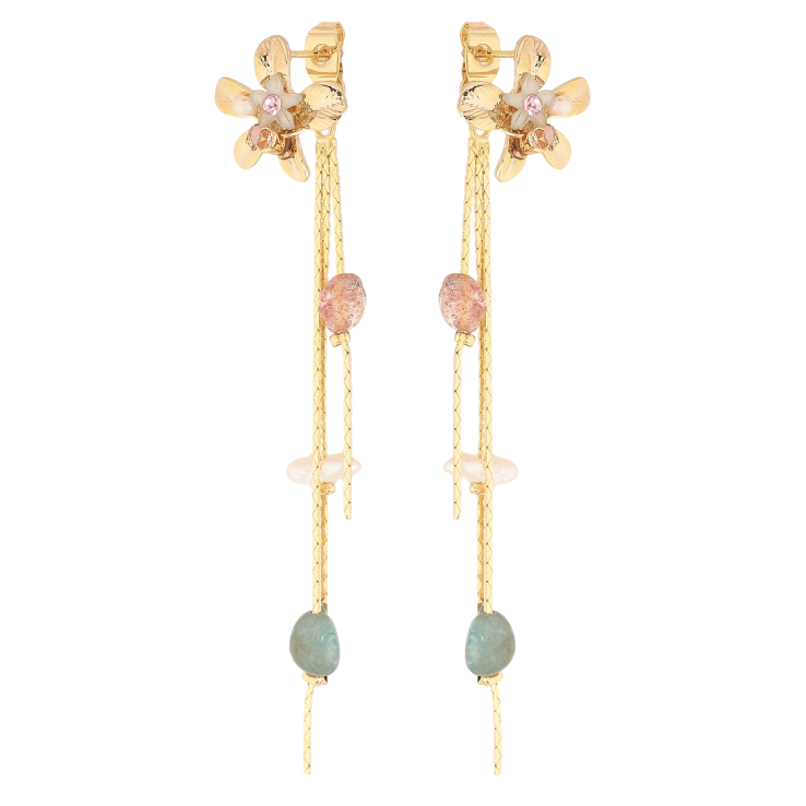 Серьги Xuping QQMM цвет Позолота 14K пусеты "Декоративные цветочные подвески" фото №3