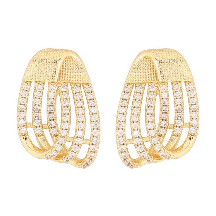 Сережки Xuping QQMM колір Позолота 14K пусети "Декоративні петельки з цирконієм" візерунок на один бік фото №20