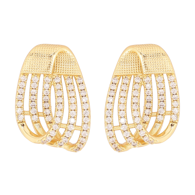 Серьги Xuping QQMM цвет Позолота 14K пусеты "Декоративные петельки с цирконием" узор на одну сторону фото №1