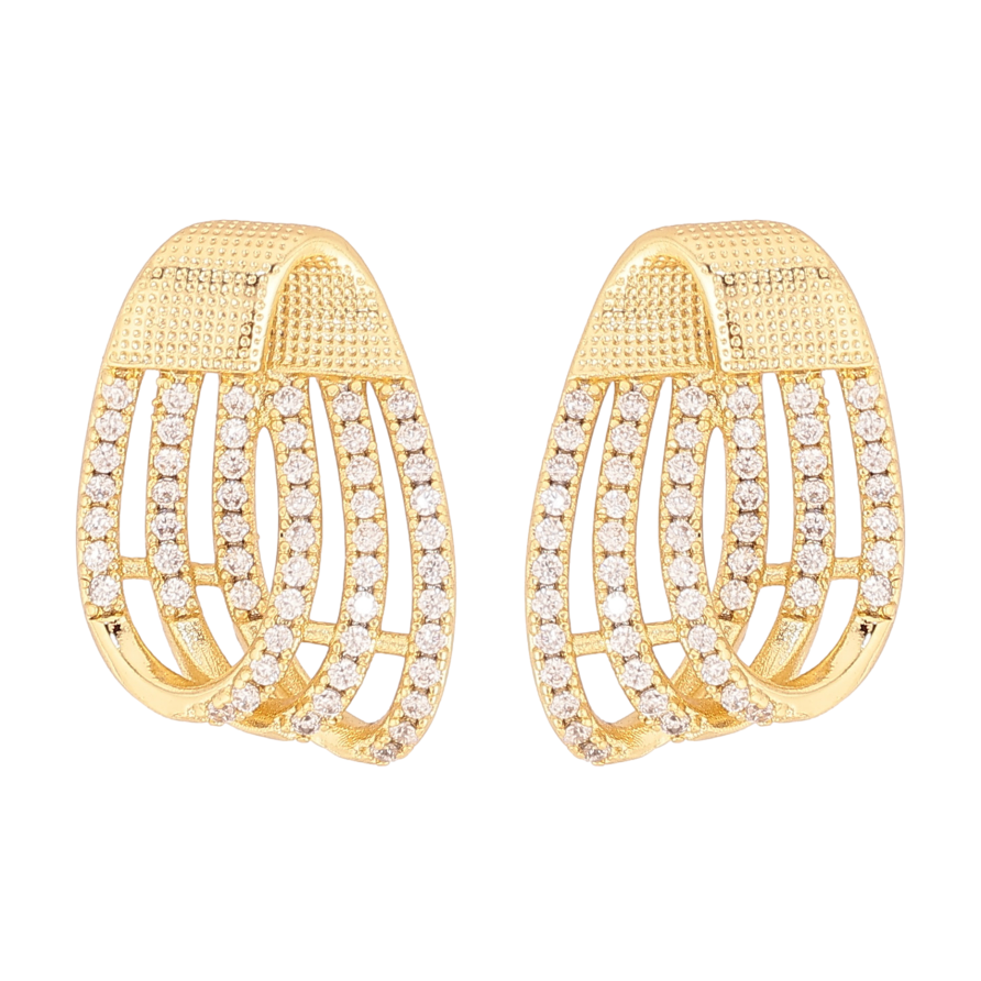 Сережки Xuping QQMM колір Позолота 14K пусети "Декоративні петельки з цирконієм" візерунок на один бік фото №1