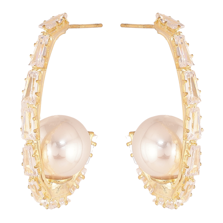 Серьги Xuping QQMM цвет Позолота 14K пусеты "Дуги с кристаллами и жемчужинами" фото №1