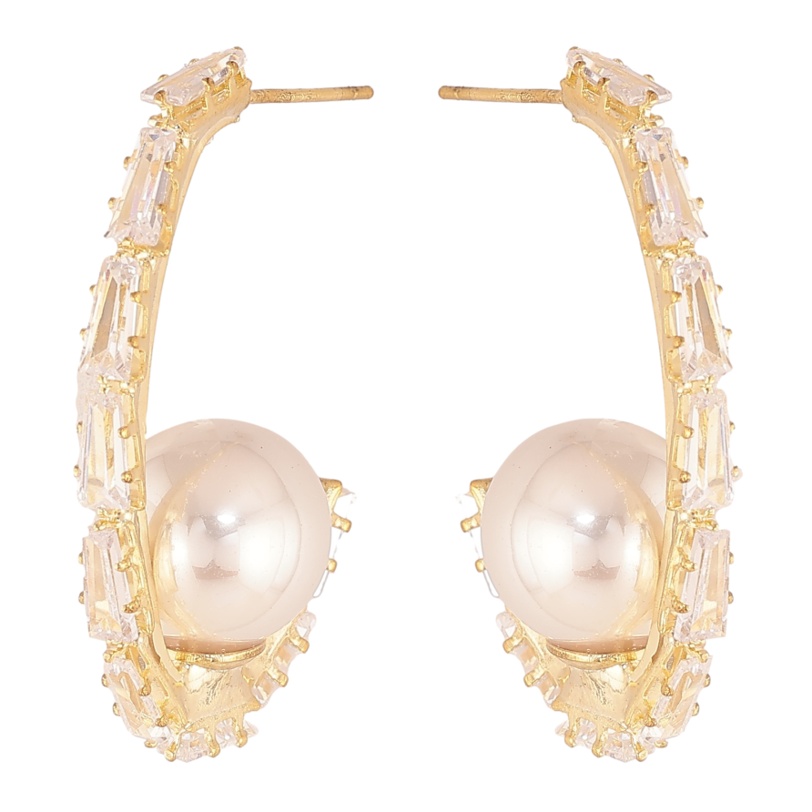 Сережки Xuping QQMM колір Позолота 14K пусети "Дуги з кристалами та перлинами" фото №1