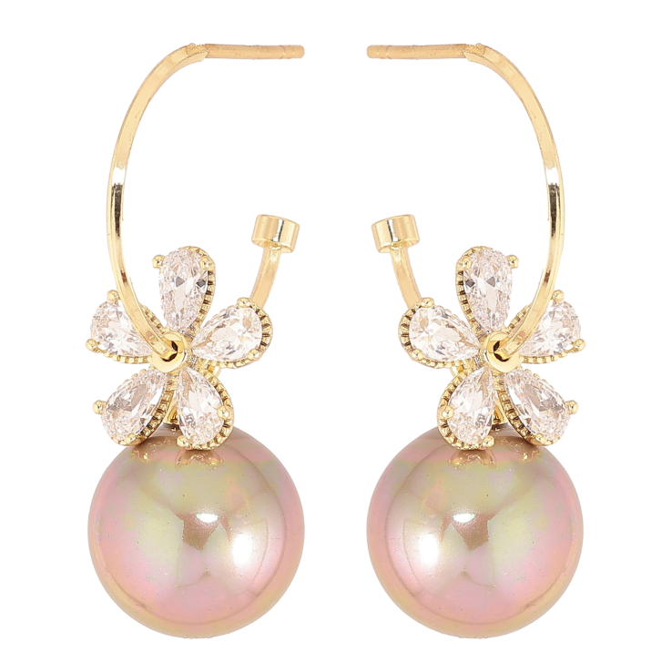 Серьги Xuping QQMM цвет Позолота 14K пусеты "Дуги с кристальными цветочками и жемчужинами" фото №23