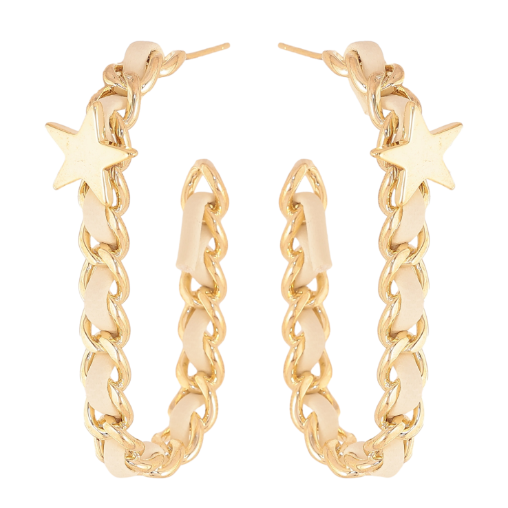 Серьги Xuping QQMM цвет Позолота 14K пусеты "Дуги из цепочки с белым шнуром " фото №11