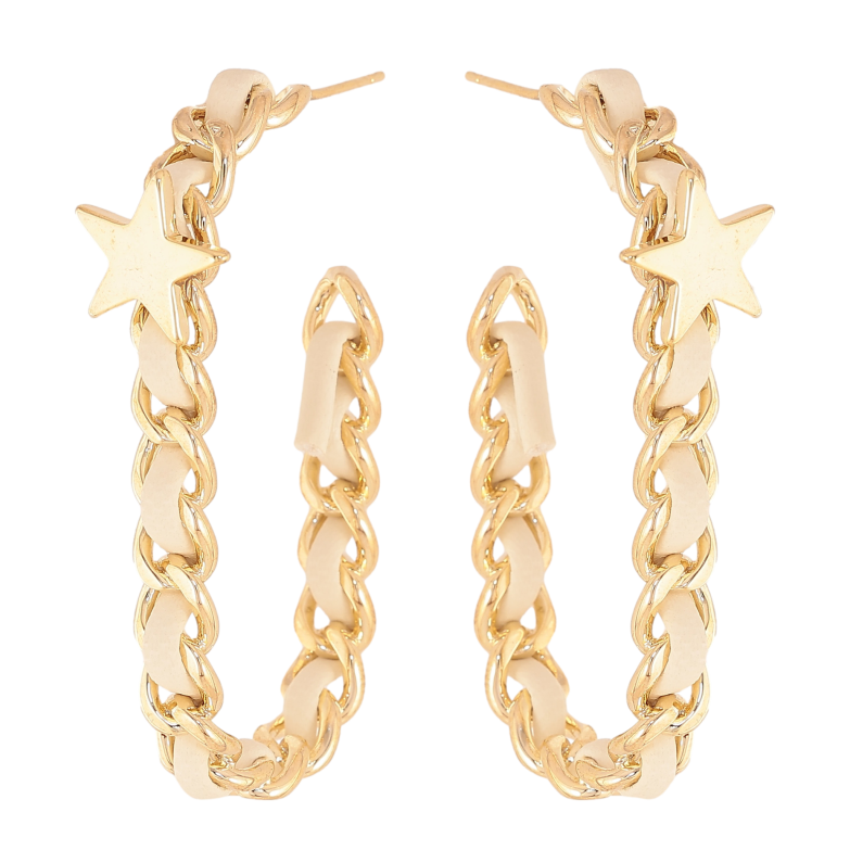 Серьги Xuping QQMM цвет Позолота 14K пусеты "Дуги из цепочки с белым шнуром " фото №1 Серьги Xuping QQMM цвет Позолота 14K пусеты "Дуги из цепочки с белым шнуром " фото №1