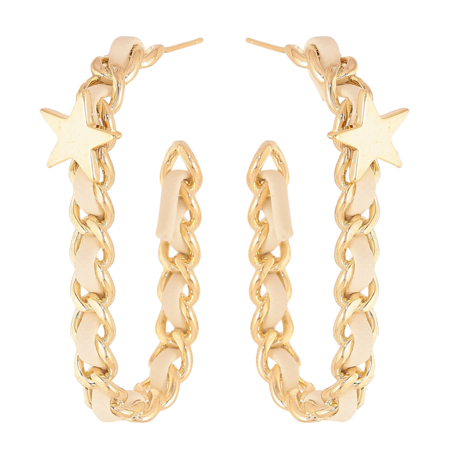 Серьги Xuping QQMM цвет Позолота 14K пусеты "Дуги из цепочки с белым шнуром " фото №1