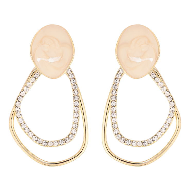 Серьги Xuping QQMM цвет Позолота 14K пусеты "Фигурные петельки с цирконием и перламутровой прокраской" фото №11