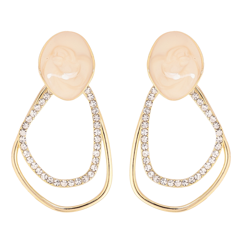 Серьги Xuping QQMM цвет Позолота 14K пусеты "Фигурные петельки с цирконием и перламутровой прокраской" фото №1