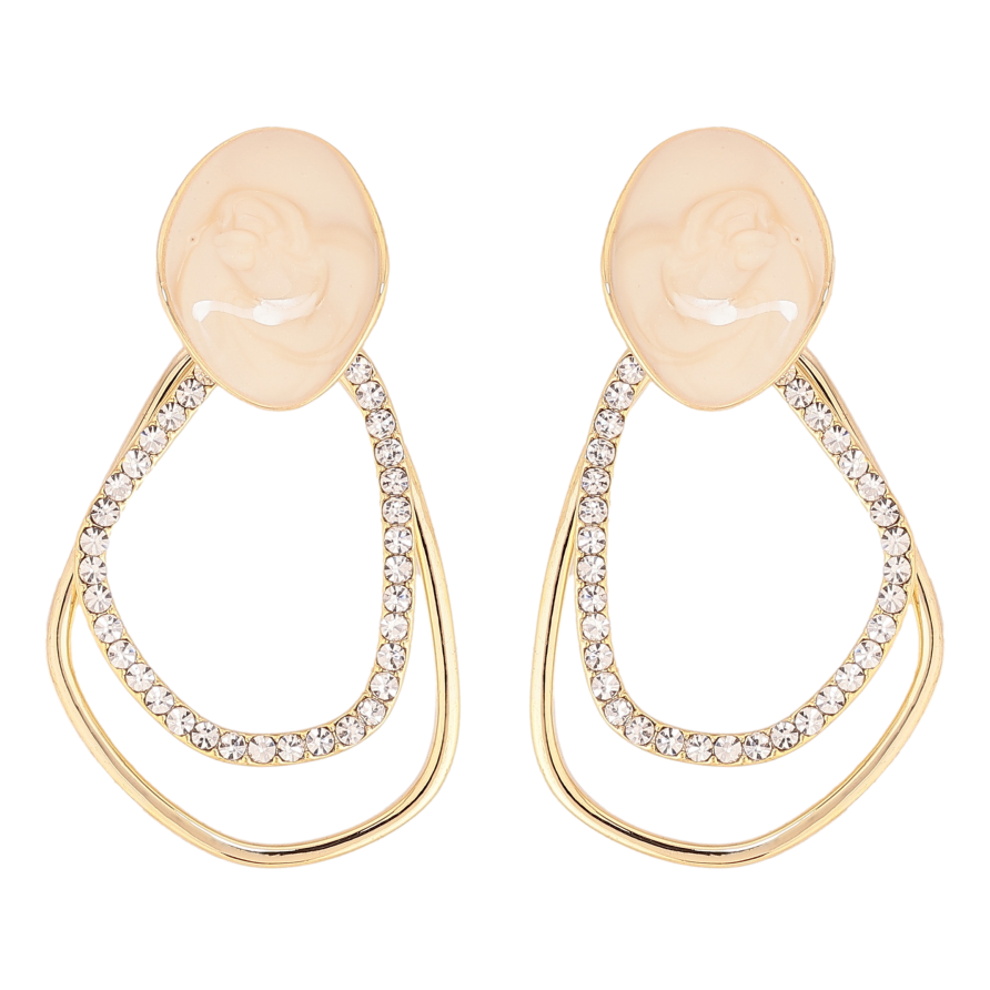 Серьги Xuping QQMM цвет Позолота 14K пусеты "Фигурные петельки с цирконием и перламутровой прокраской" фото №1