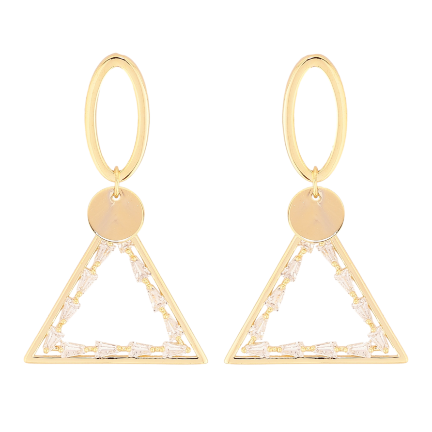 Сережки Xuping QQMM колір Позолота 14K пусети "Трикутні підвіски з кристалами" фото №1