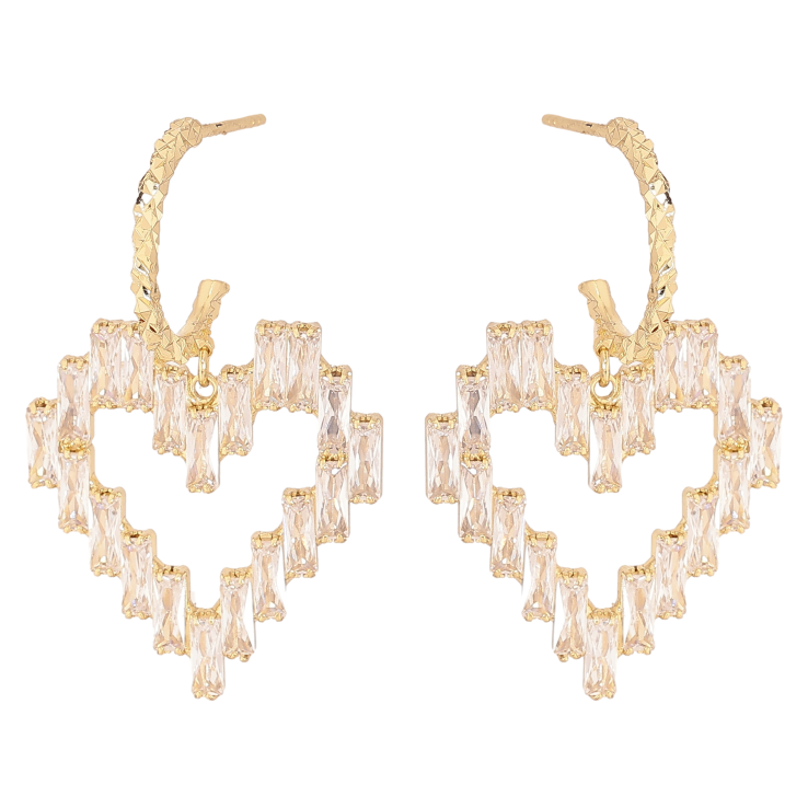 Серьги Xuping QQMM цвет Позолота 14K пусеты "Кристальные сердечки" фото №12