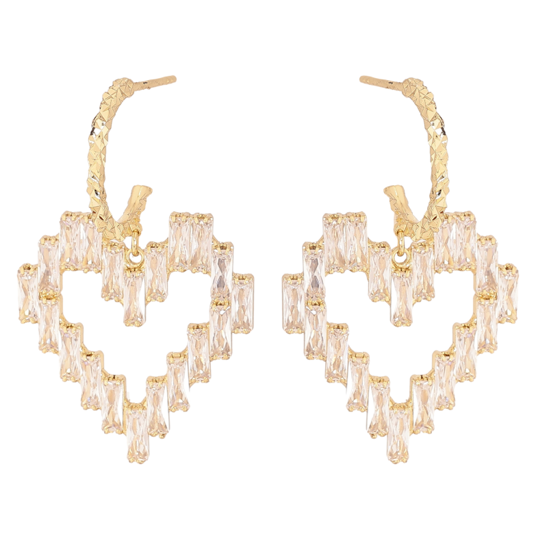 Серьги Xuping QQMM цвет Позолота 14K пусеты "Кристальные сердечки" фото №2