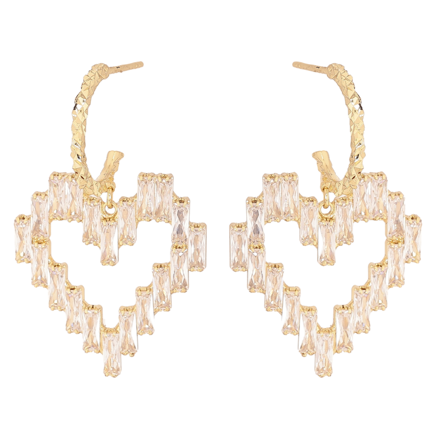 Сережки Xuping QQMM колір Позолота 14K пусети "Кристальні серця" фото №1
