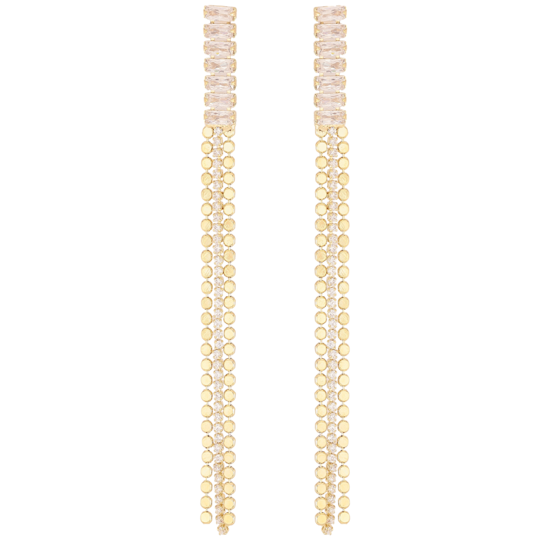 Серьги Xuping QQMM цвет Позолота 14K пусеты "Кристальные дорожки с цепочками" фото №1