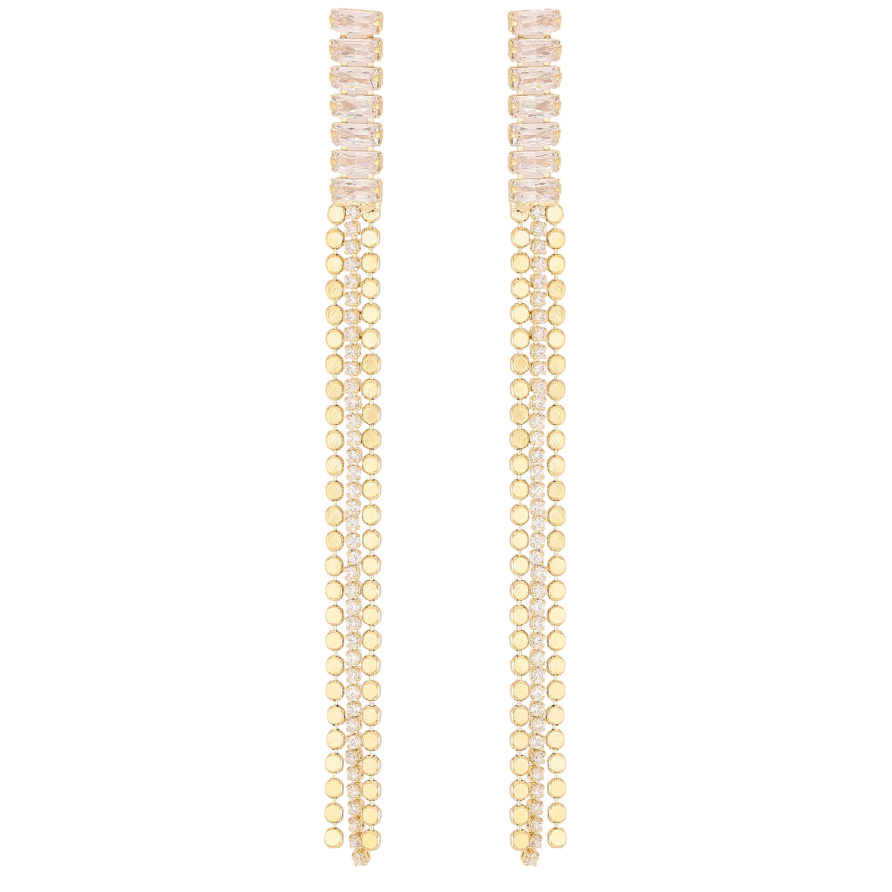 Серьги Xuping QQMM цвет Позолота 14K пусеты "Кристальные дорожки с цепочками" фото №1