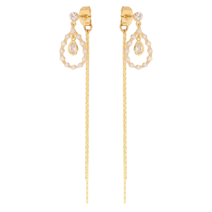 Сережки Xuping QQMM колір Позолота 14K пусети "Кристальні крапельки з ланцюжками" фото №8